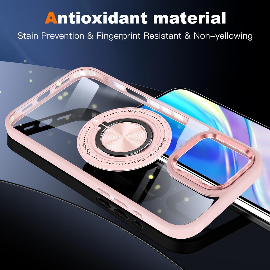 For iPhone 16 Pro Max Case Magnetic Ring Holder Kickstand PC+TPU Phone Cover