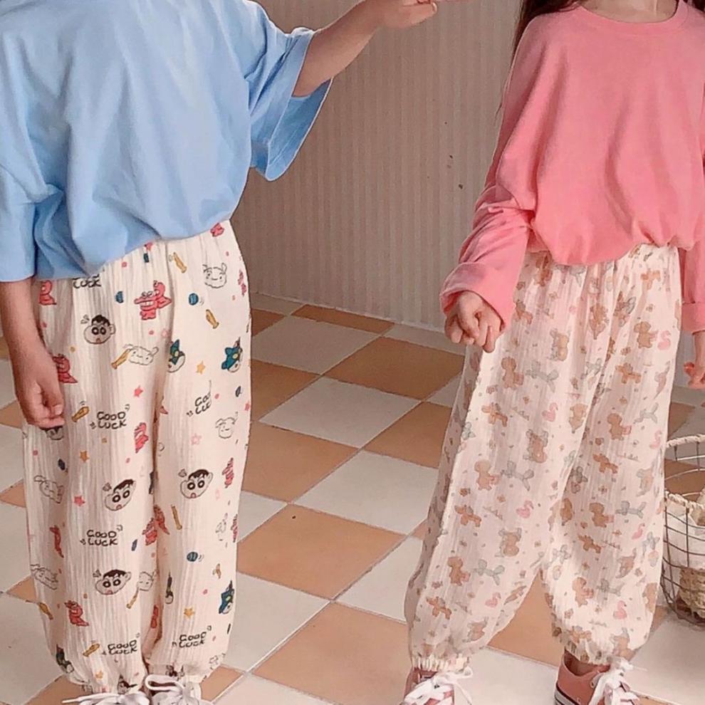 Pantaloni de bumbac pentru copii, respingători de țânțari - Stil de vară cu desene animate, Gaze coreene cu strat dublu pentru băieți și fete