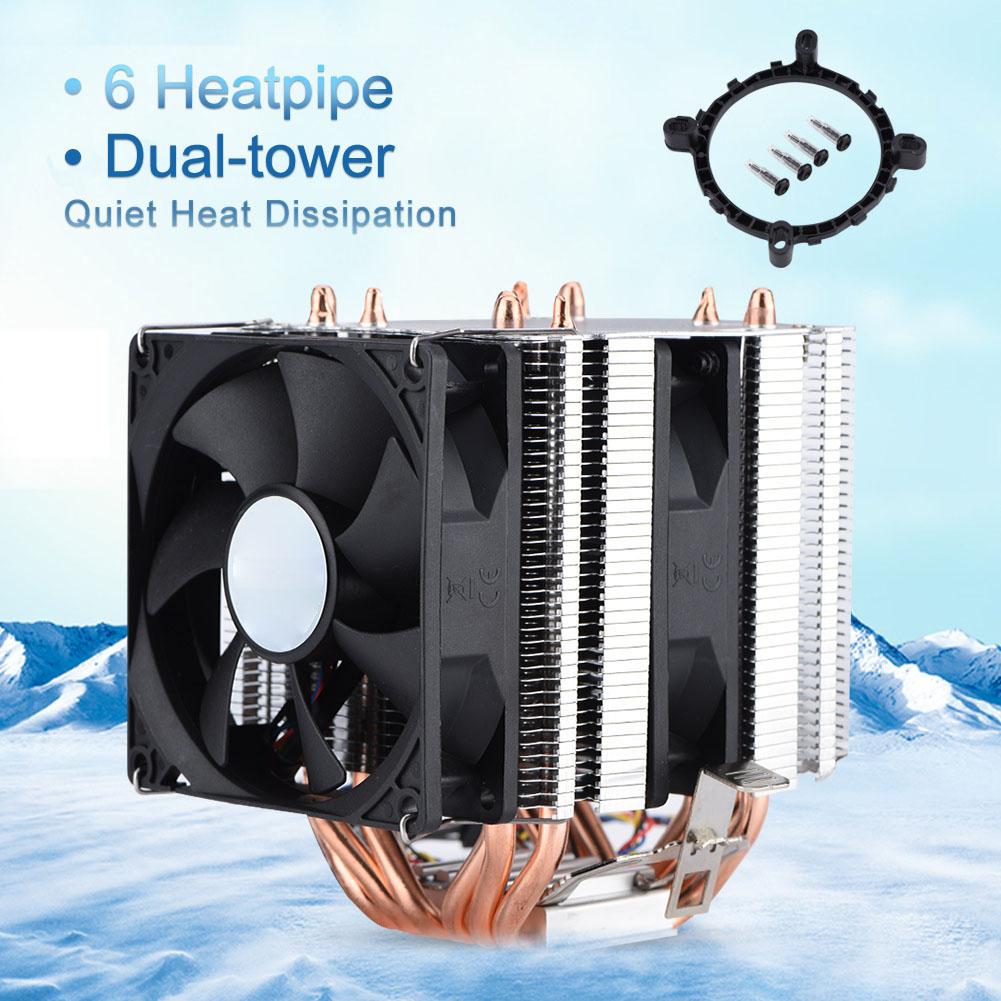 Quiet 4pin 6 Heatpipe CPU Cooler Dual tower Air Cooling 800 2200 Revolution Heatpipe CPU Cooler