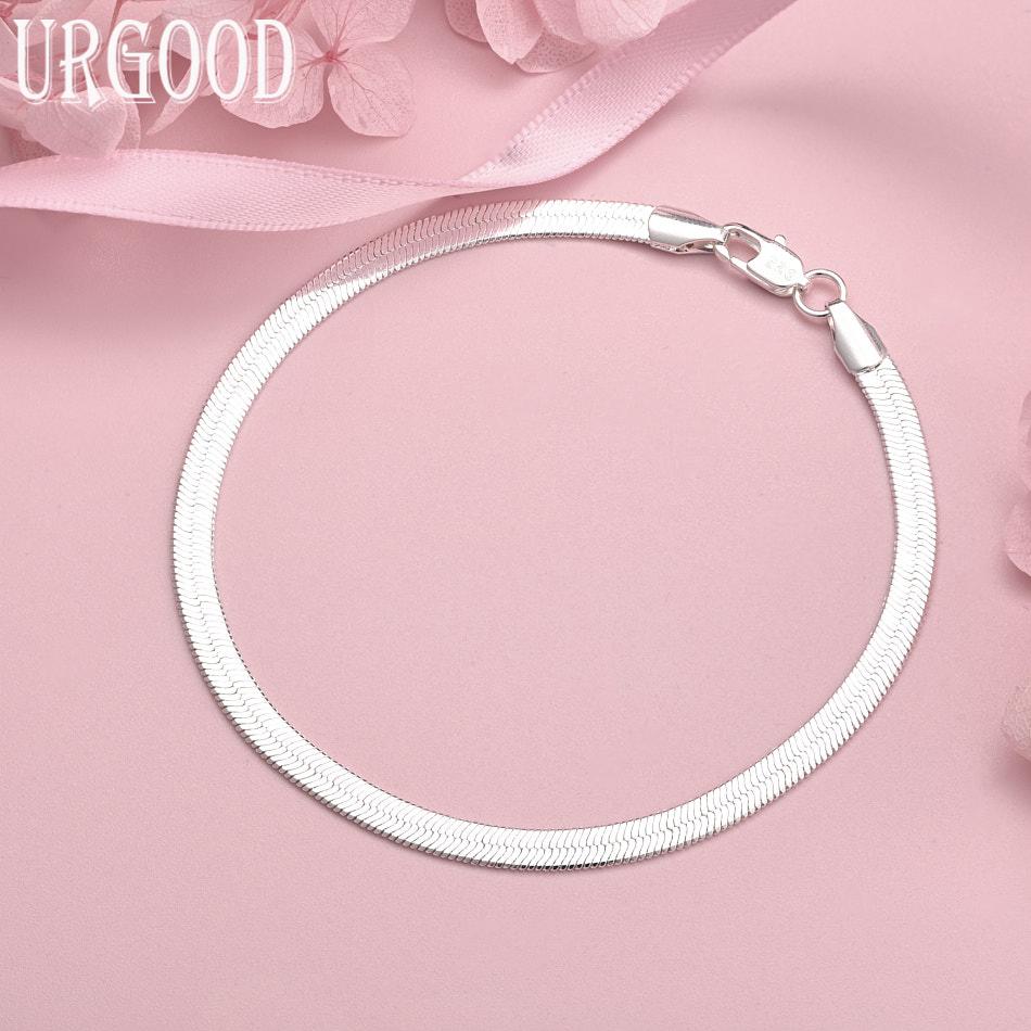 

Модный браслет из стерлингового серебра 925 пробы 4 мм Свадебные украшения 20cm