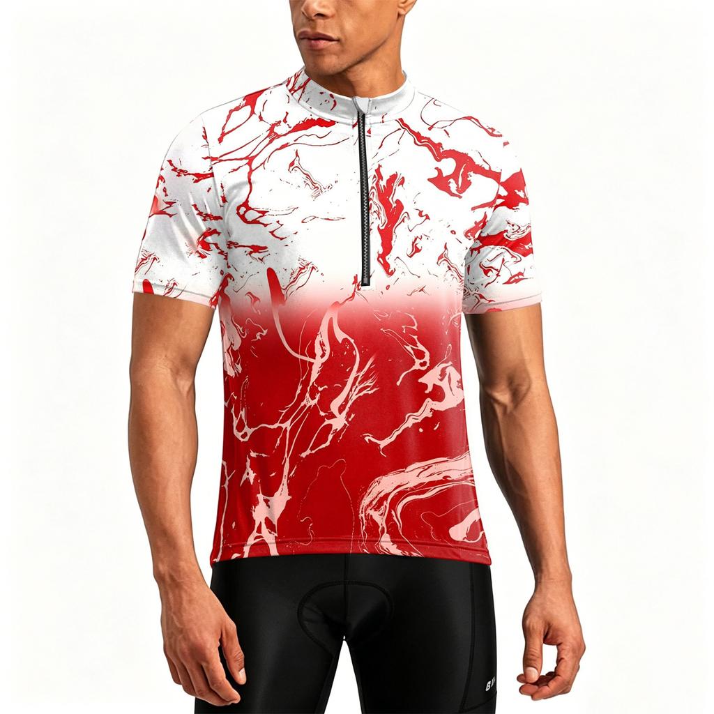 Men's Crew Neck Printed Zipper Breathable Quick Dry Short Sleeve Cycling Jersey for Outdoor Sports and Fitness Activities