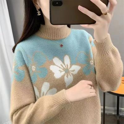 Sweater for Women Autumn Winter Thickened Pullover Warm Knitted Striped Crew Neck Base Layer Stretchy Long Sleeve Oversize Jumper Tops