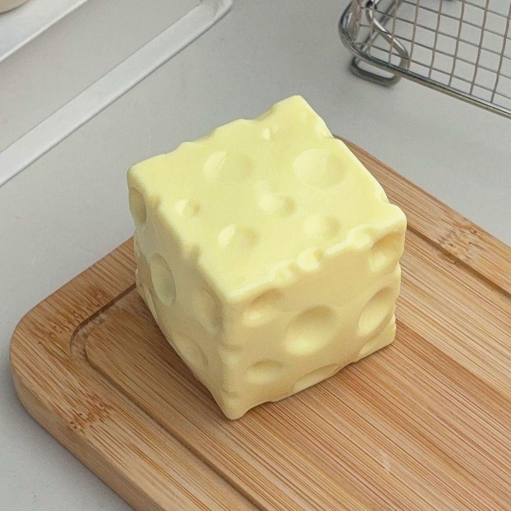 5cm Cheese Squeezed Cube Crunchy TPR Fidget Toy Novelty Crackling Cheese Pinch Office Desk Toy