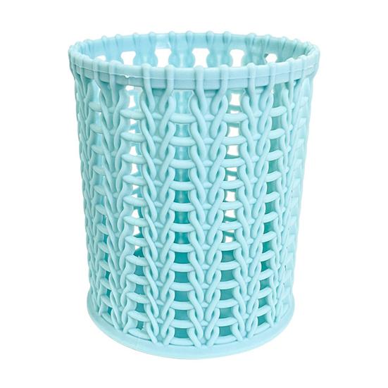 DYS Imitation Rattan Pen Holder, Round Hollow Desk Organizer, Large Capacity Pencil Cup for Pens Pencils Makeup Brushes, Nordic Office Home Decor