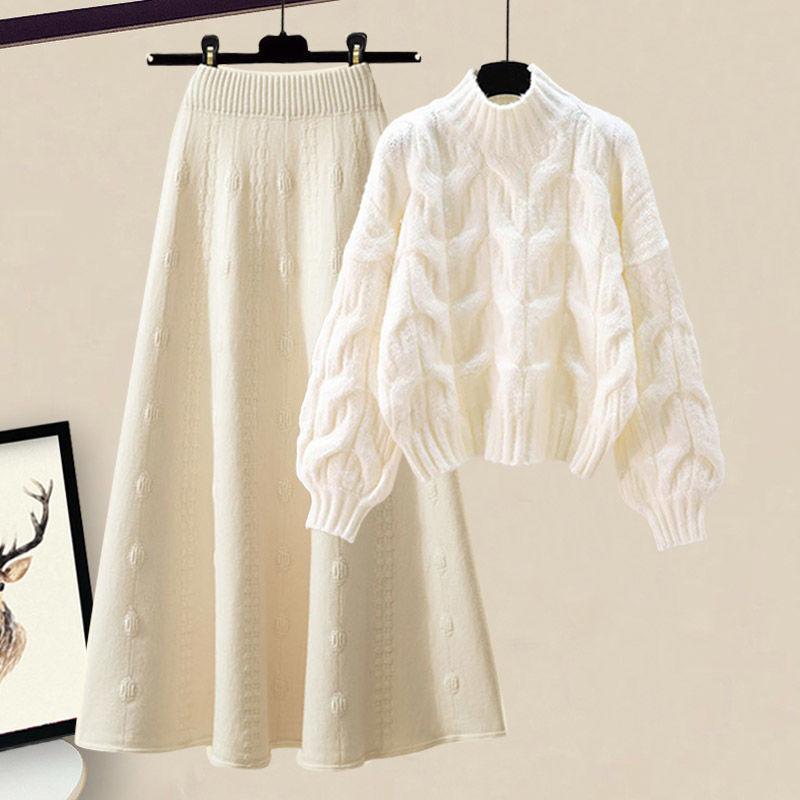 

Осенне-зимний женский вязаный свитер и облегающая и свободная юбка миди, комплект из двух предметов M абрикосовый