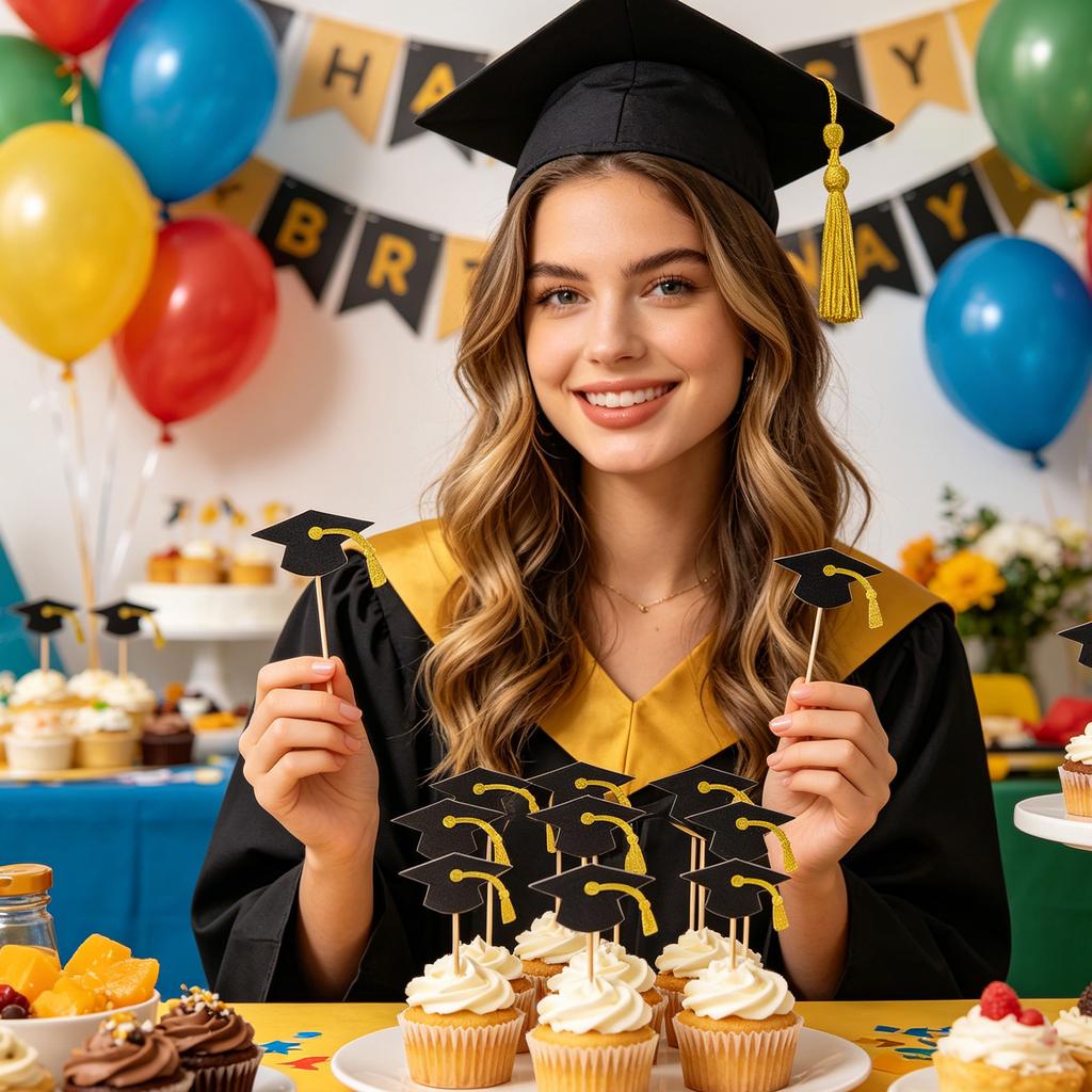 Graduation Cap Cake Toppers Set of 10 Graduation Party Decorations Dessert Picks Graduation Theme Cupcake Toppers for Celebration Events