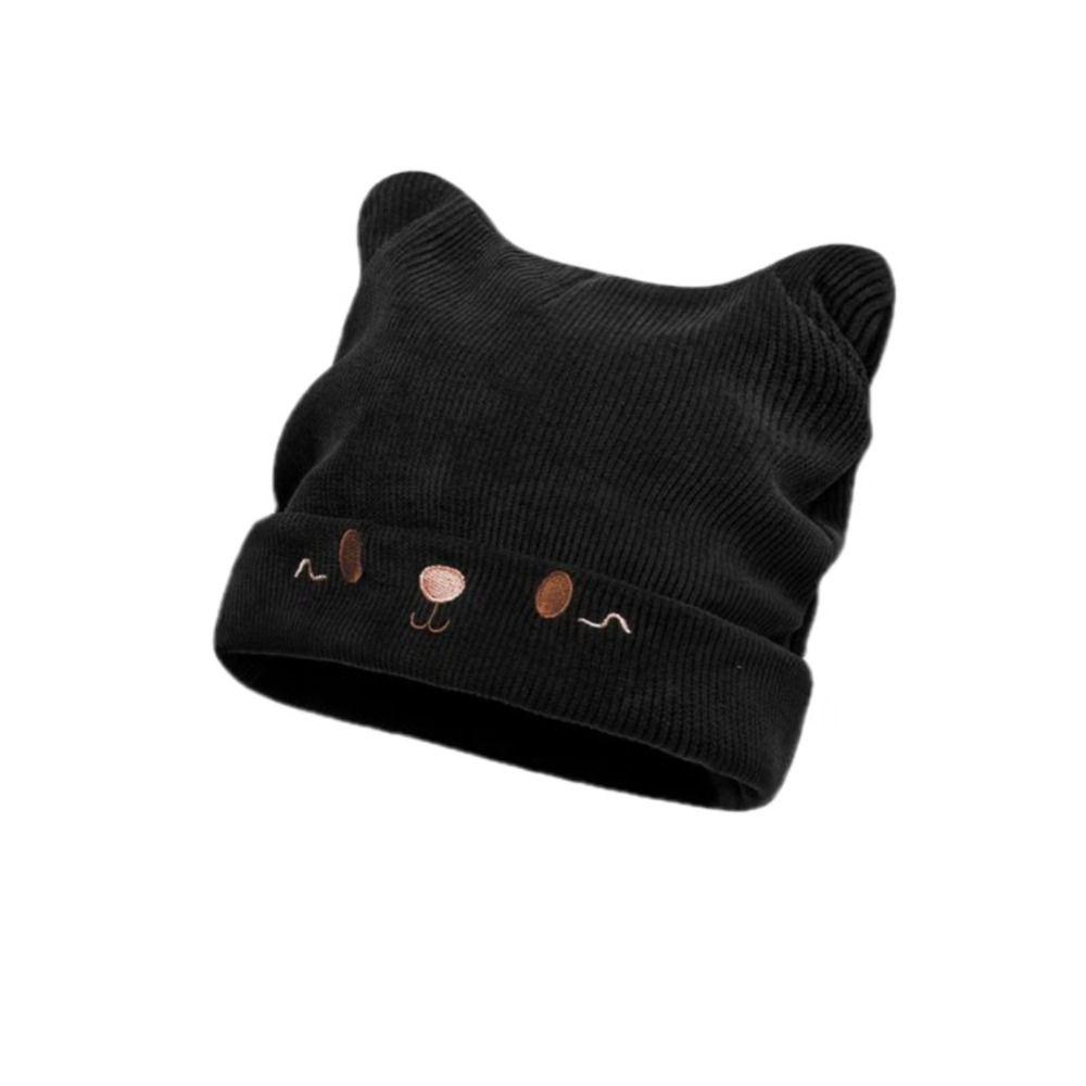 Solid Color Knitted Hats Cat Ear Pullover Beanie Caps Cute Skull Cap
