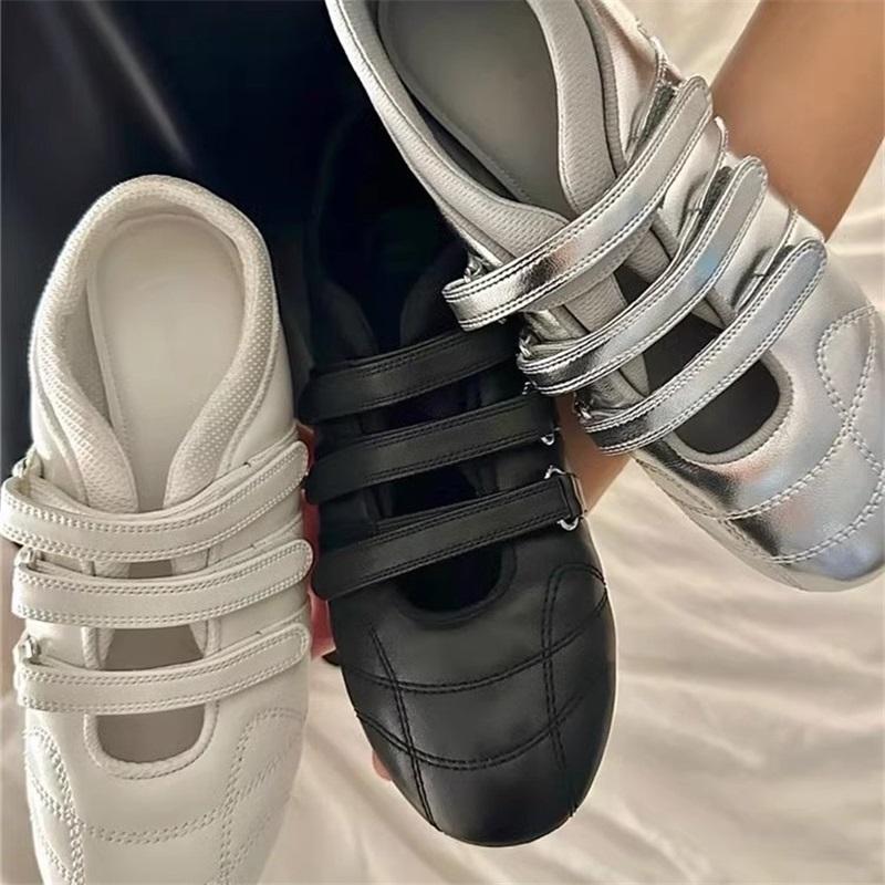Women Retro White Sneakers Hook and Loop Round Toe Casual Flats