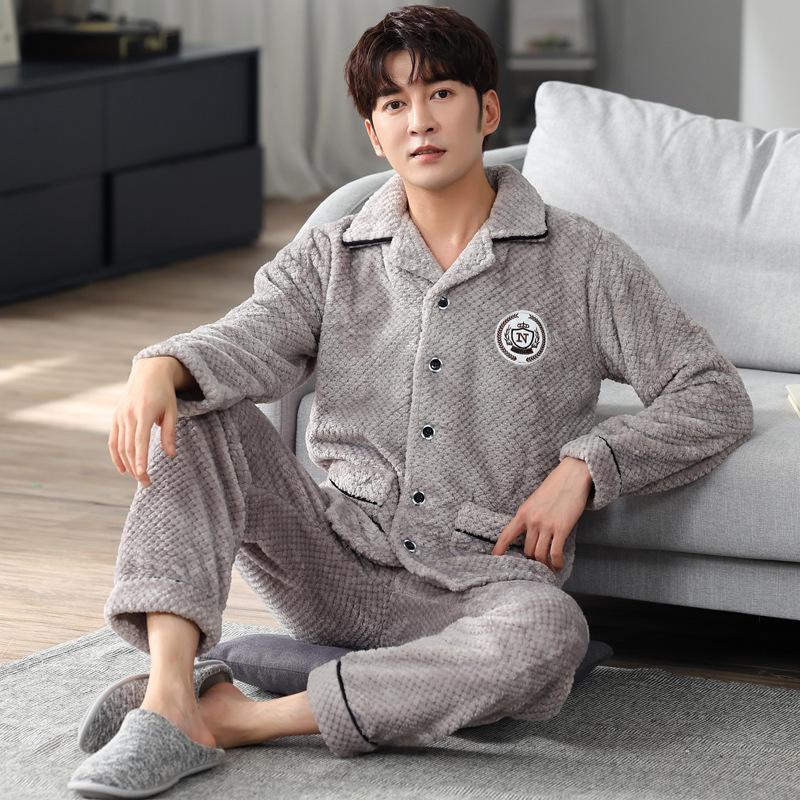 2021the New Pajamas Men'S Winter Coral Velvet Thickened Plus Velvet Plus  Size Warm Flannel Homewear