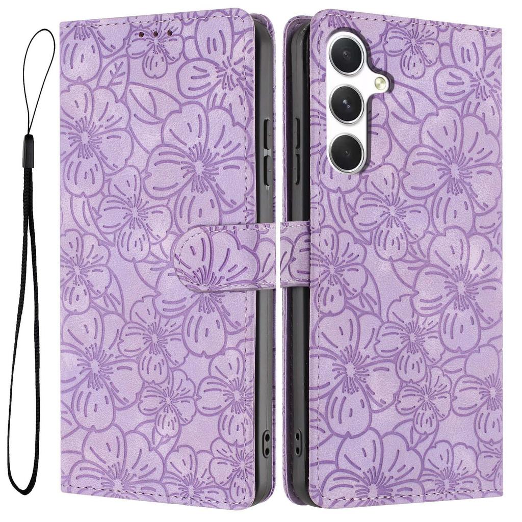 For Samsung Galaxy A34 5G Flip Case Cherry Blossom Pattern Leather Wallet Stand Phone Cover with Wrist Strap