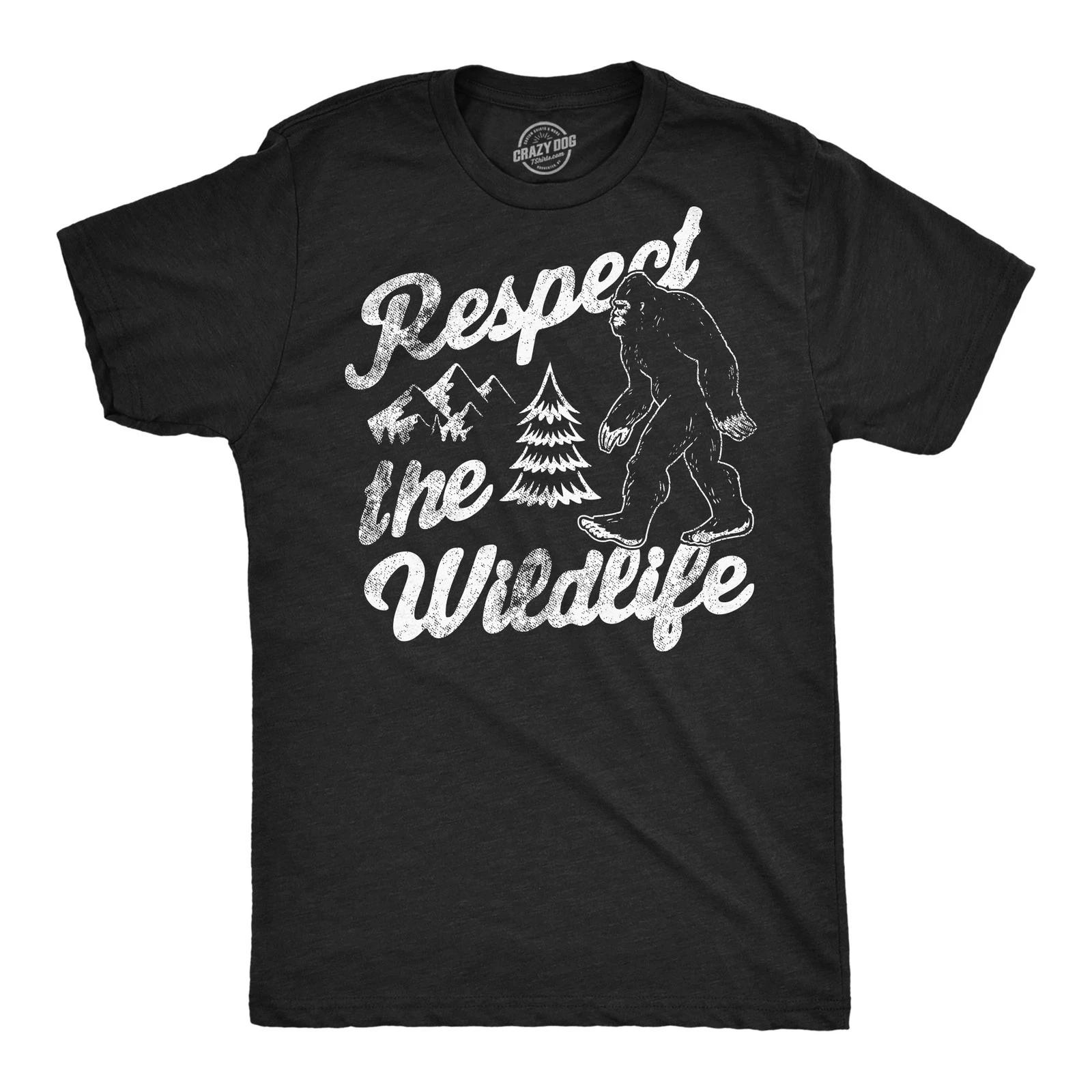 Mens Funny T Shirts Respect The Wildlife Sarcastic Bigfoot Sasquatch Graphic XS