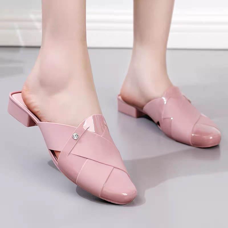 Однотонные летние дышащие туфли Женские весенние на толстом каблуке Противоскользящие туфли слипоны Однотонные универсальные туфли с мелким вырезом 40 розовый 2880₽