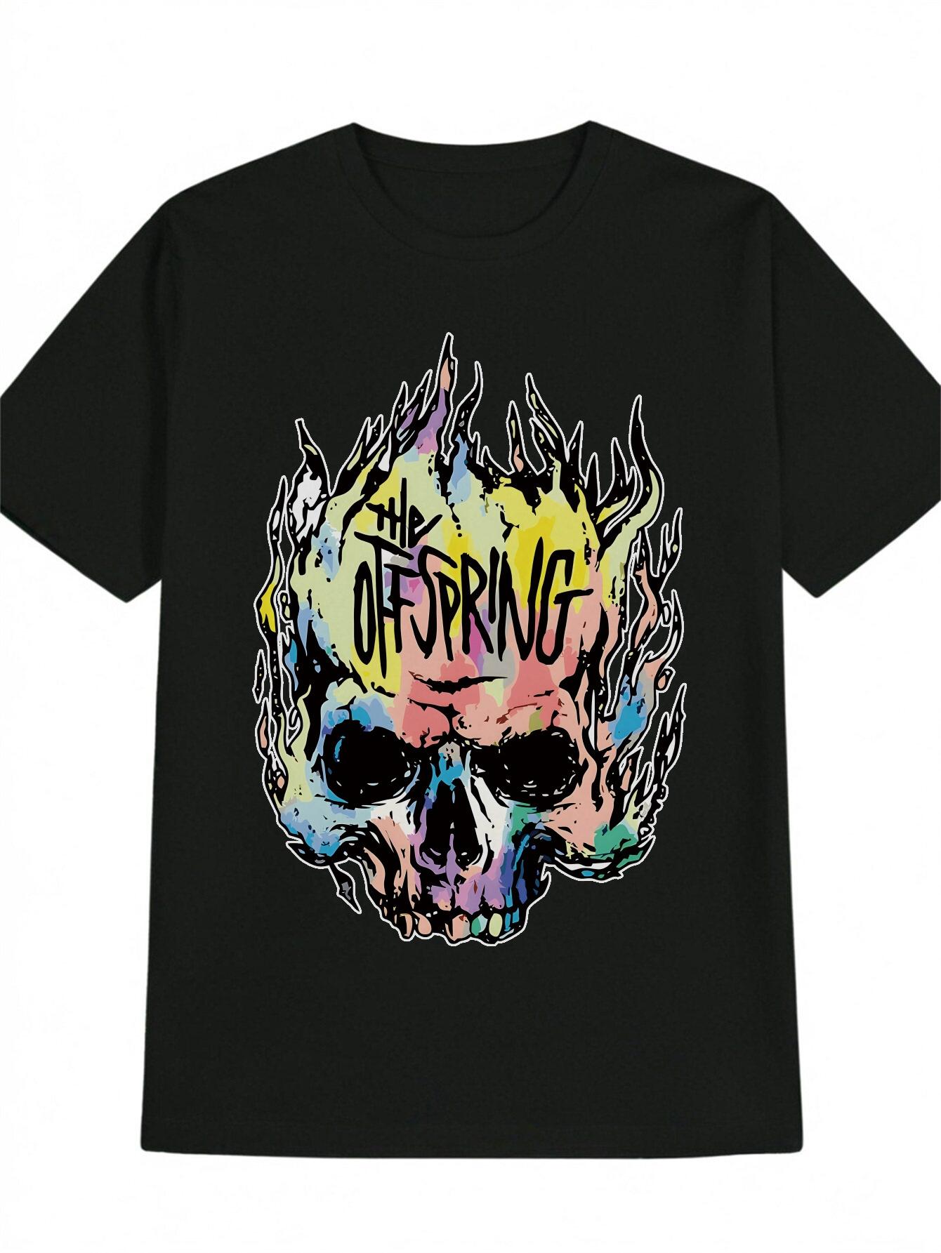 

Casual Crew Neck T-shirt with Colorful Skull Print - Off Spring Graphic XXXXL