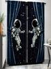 2PCS astronaut printed curtains   pole bag polyester material design   bedroom   home decoration