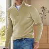 Men Fall Winter Sweater Stand Collar V Neck Solid Color Slim Fit Elastic Long Sleeve Soft Zipper Neck Men Sweater