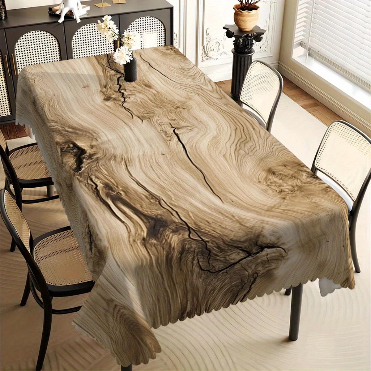 Moderne Houtprint Tafelkleed, Schoon Natuurlijk Houtnerfpatroon met Golvende Rand, Vuilafstotend voor Huisdecoratie 140x140cm