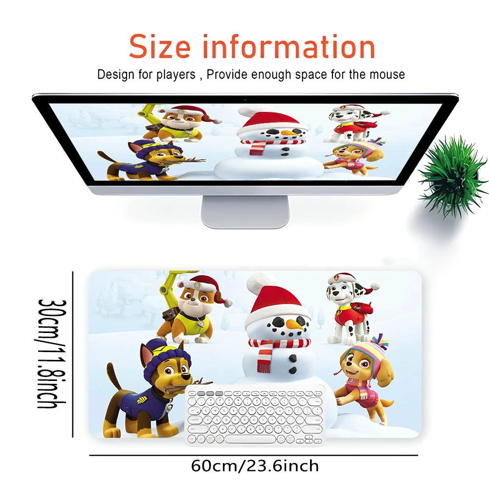 Winter Pups Build Snowman Large Gaming Mouse Pad Nonslip Rubber Base Waterproof Desk Mat For Office Pc Laptop