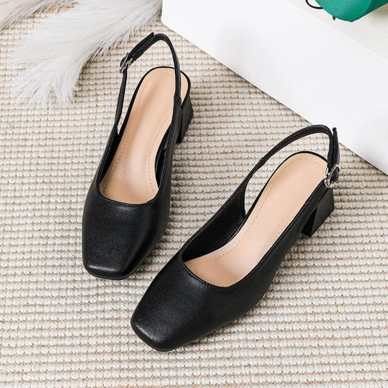 

New Mid Thick Heel High Heels Women s Shoes French Baotou Shallow Mouth Sandals Women s Summer Large Coarse Heeled Sandals 35