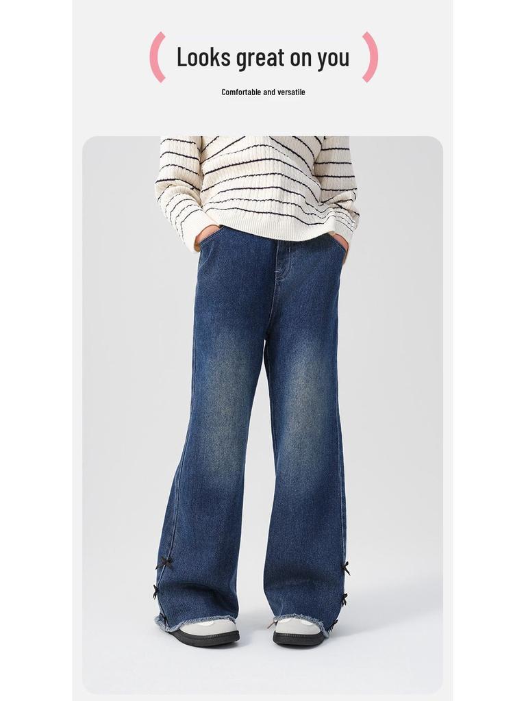 Retro Gewaschene Mädchen Straight-Leg Jeans - Neue Herbst Bequeme & Vielseitige Lange Hosen