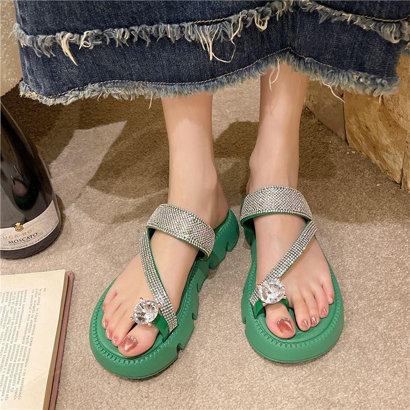 Мода лето 2024 кристаллы высота толстые женские тапочки и женские сандалии драгоценности — фото 3