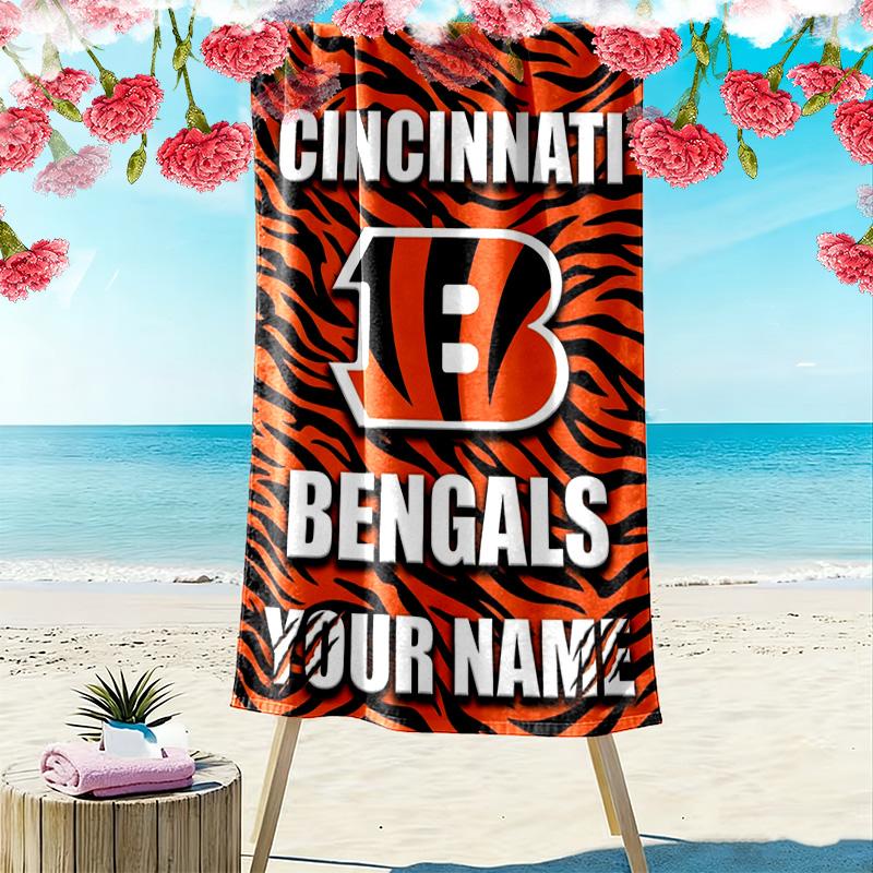 Name Custom Cincinnati Bengals Print Beach Towel, Large Soft Quick Dry Towel for Beach Camping Swimming