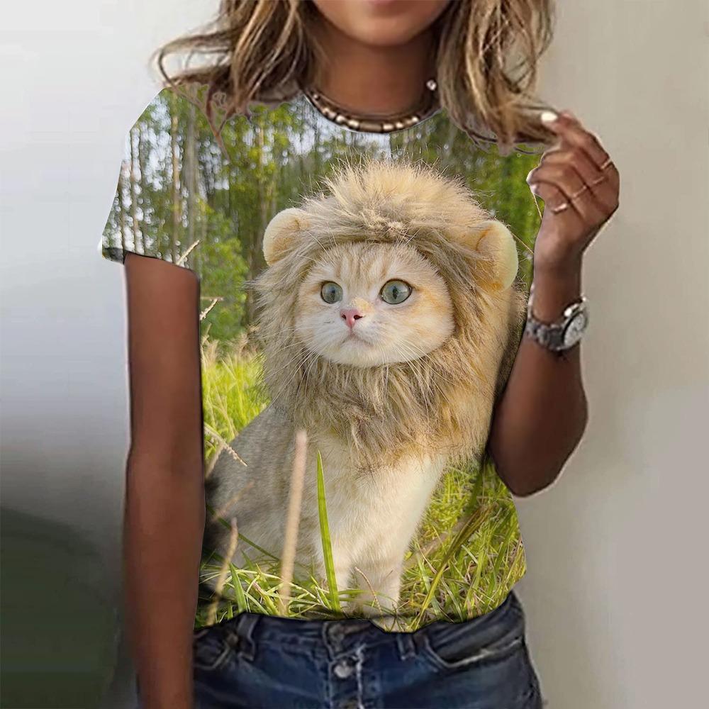 Heißer verkauf frauen T-shirts 3D gedruckt haustier katze sommer mode kurzarm top rundhals straße kleidung Harajuku casual top