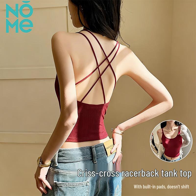 NOMe Women s Ribbed Built-in Bra Crisscross Strap Camisole S