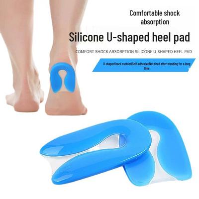 Silicone U-Shaped Heel Pad: Comfortable, Shock-Absorbing, Anti-Pressure Blue Elastomer Half-Size Soft Heel Cushion