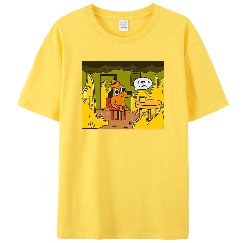 Kawaii T-Shirt This Is Fine Things Are Going To Be Ok Meme Creative TShirt Gift for Harajuku Friends Men Women Tee Men Clothing