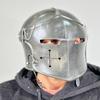 Grey Barbuta Helmet Medieval Knight Armor 18g Mild Steel LARP Cosplay Halloween Costume Barbuta Visored Warrior Helmet