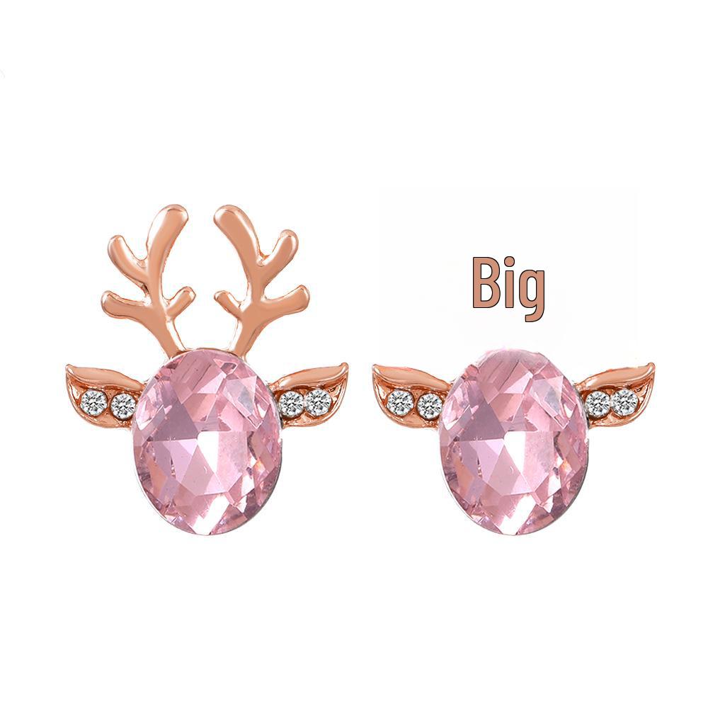 Crystal Gem Antler Earrings - Three-Dimensional Christmas Reindeer Design