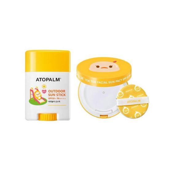 ATOPALM Baby Facial Sun Pact SPF43 PA+++ & Outdoor Sun Stick SPF50+ PA++++ UV Protection Set 15g + 21g