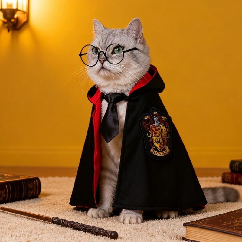 Kostým pro psa na párty Akademie Kouzel Cosplay Oblečení Plášť pro mazlíčka Kočičí dekorace Halloweenský plášť Kolejní Oční motýlek Plášťový oblek pro mazlíčka