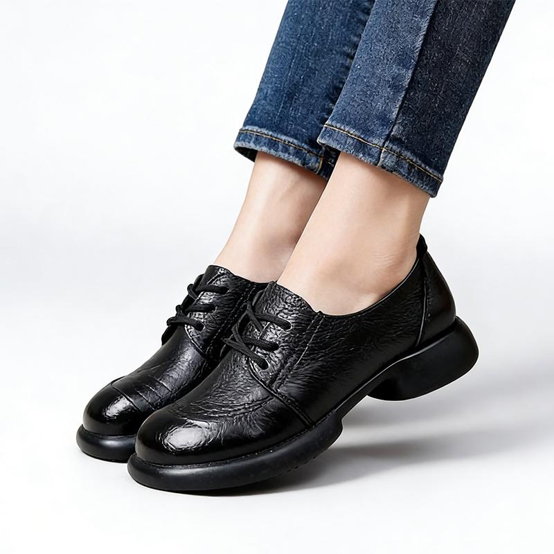 Spring Autumn Genuine Leather Mother Shoes Women Thick Sole Soft Comfort Cow Leather Ladies Casual Shoes Black Brown Plus Size 41