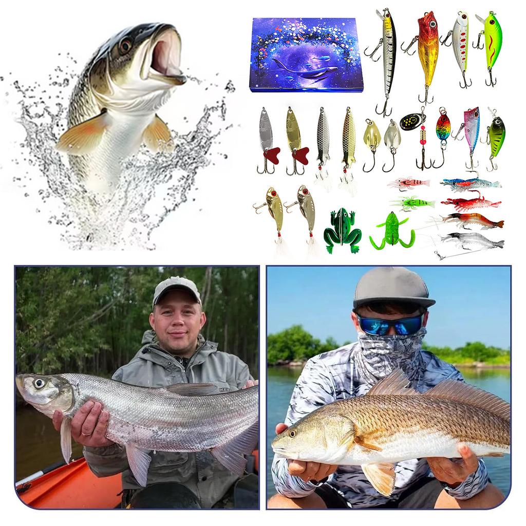 24-Day Fishing Advent Calendar Multi-Purpose Fishing Lure Calendars Wear Resist Multi Jointed Swimbait Suit For Men Teens Boys