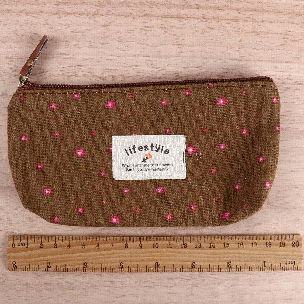 School Supplies for Girl Student Floral Flower Fabric Zipper Pouch Pencil Bag Pencil Case Pen Bags