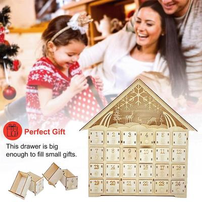 Christmas Countdown Storage Box 24 Day Wooden Advent Calendar Decorated Lighted Countdown To Christmas Calendar, Storage Drawer