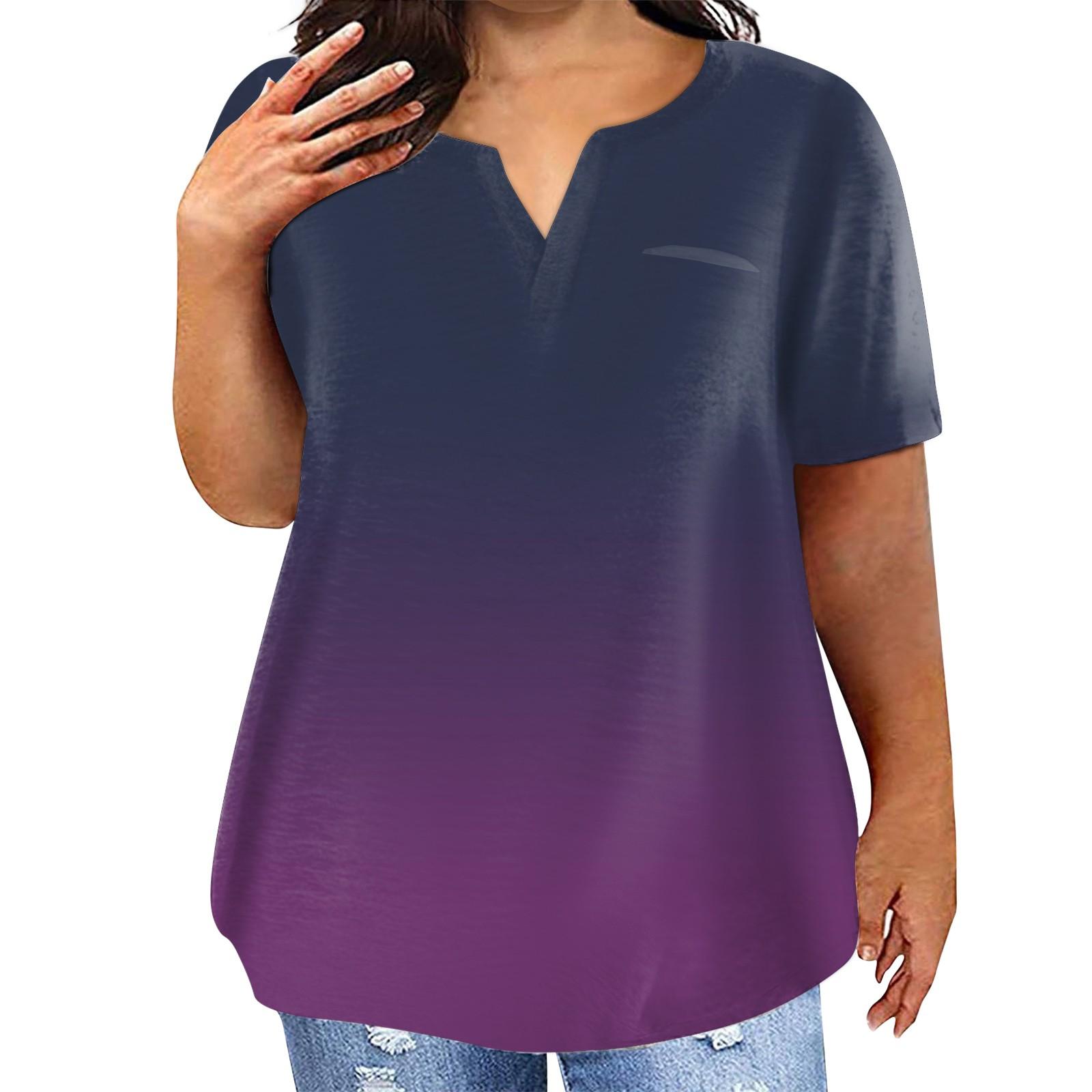 

Fashion Plus Size Women s Casual Short Sleeve Round Neck Gradient Print T-shirt With Pockets XL
