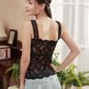 Women Lace Flower Embroidery Mesh Camisole Squar Neck Sleeveless Tank Top