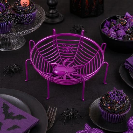 Spider Web Party Decoration Halloween Basket, Plastic Cobweb Design Fruit Serving Bowl, Treat for or Trick Candy Holder Dinner Table, Supplies Festive