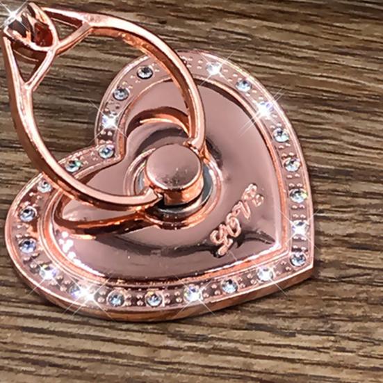 Finger Ring Holder Degree Rotation Metal Universal 360 Rhinestone Heart Shape Mobile Phone