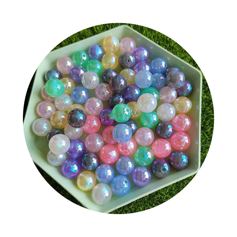 100Pcs 16MM AB Round Pearl-Colored Acrylic Loose Spacer Beads With for Bracelet Necklace Earrings Jewelry Making DIY
