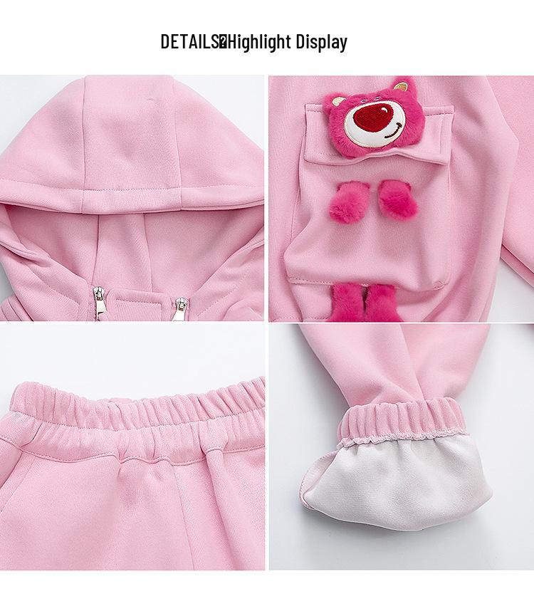 Strawberry Bear Kuromi Trendig tvådelad huvtröja för flickor - Vår/Höst 2025