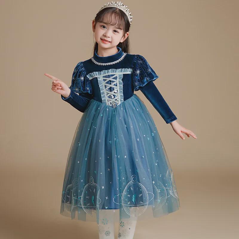 Elsa Princess Velvet Winter Dress for Girls - Thickened Skirt