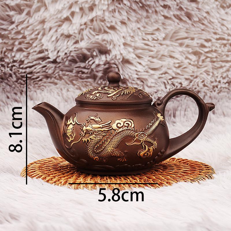 Brass Dragon & Phoenix Teapot Set: Elegant Tea & Coffee Table Décor