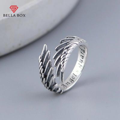 Korean Version Personalized Angel Wings Imitation S925 Thai Silver Made Old Ins Fashion Crowd Index Finger Open Ring Female