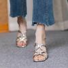 French New Gold Square Head Open-toed Sandals Women's Rear Strap Hollowed Out Summer Silver High Heels Women's Thin Heel Versatile