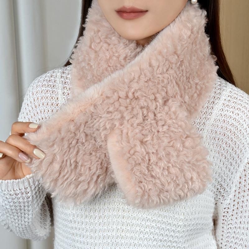 Autumn and Winter Lamb Wool Scarf, Women's Double-sided Light Luxury Shawl, Cross-matching Fashion Scarf, Fur Collar