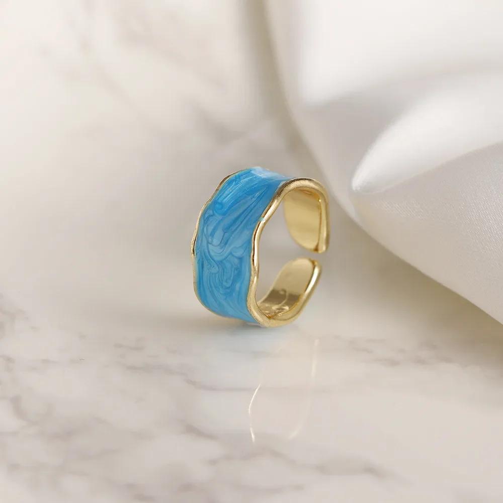 New Trendy Enamel Color Double Oil Drip Open Rings for Women Girls Luxury Irregular Adjustable Finger Ring Wedding Jewelry Gift