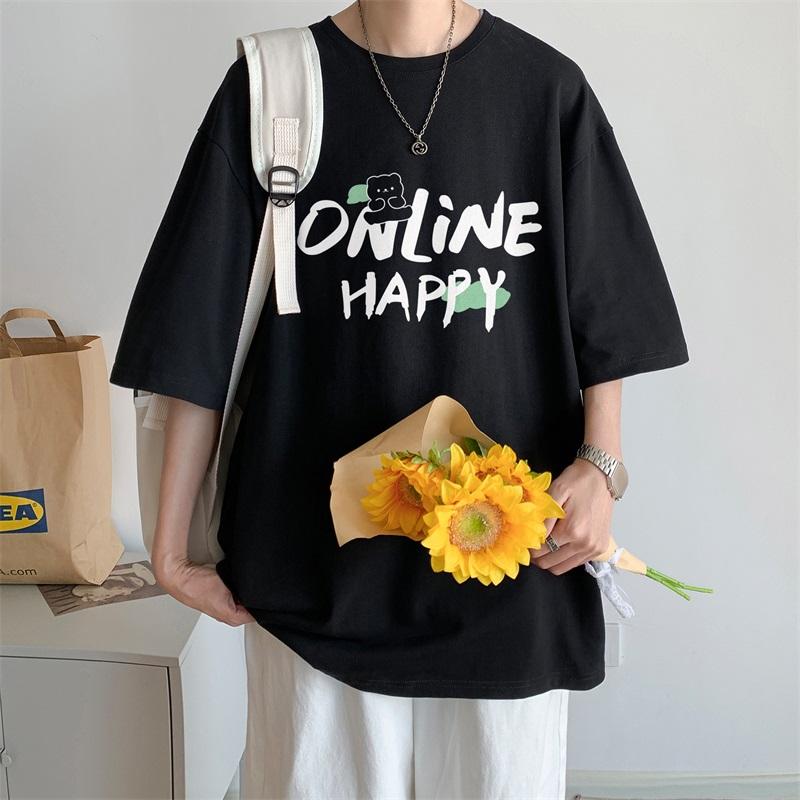 100% Cotton Printed Short Sleeve T-shirt Men's Half-sleeved Men's Fashion Brand Ins American Loose Body Shirt Men's Top